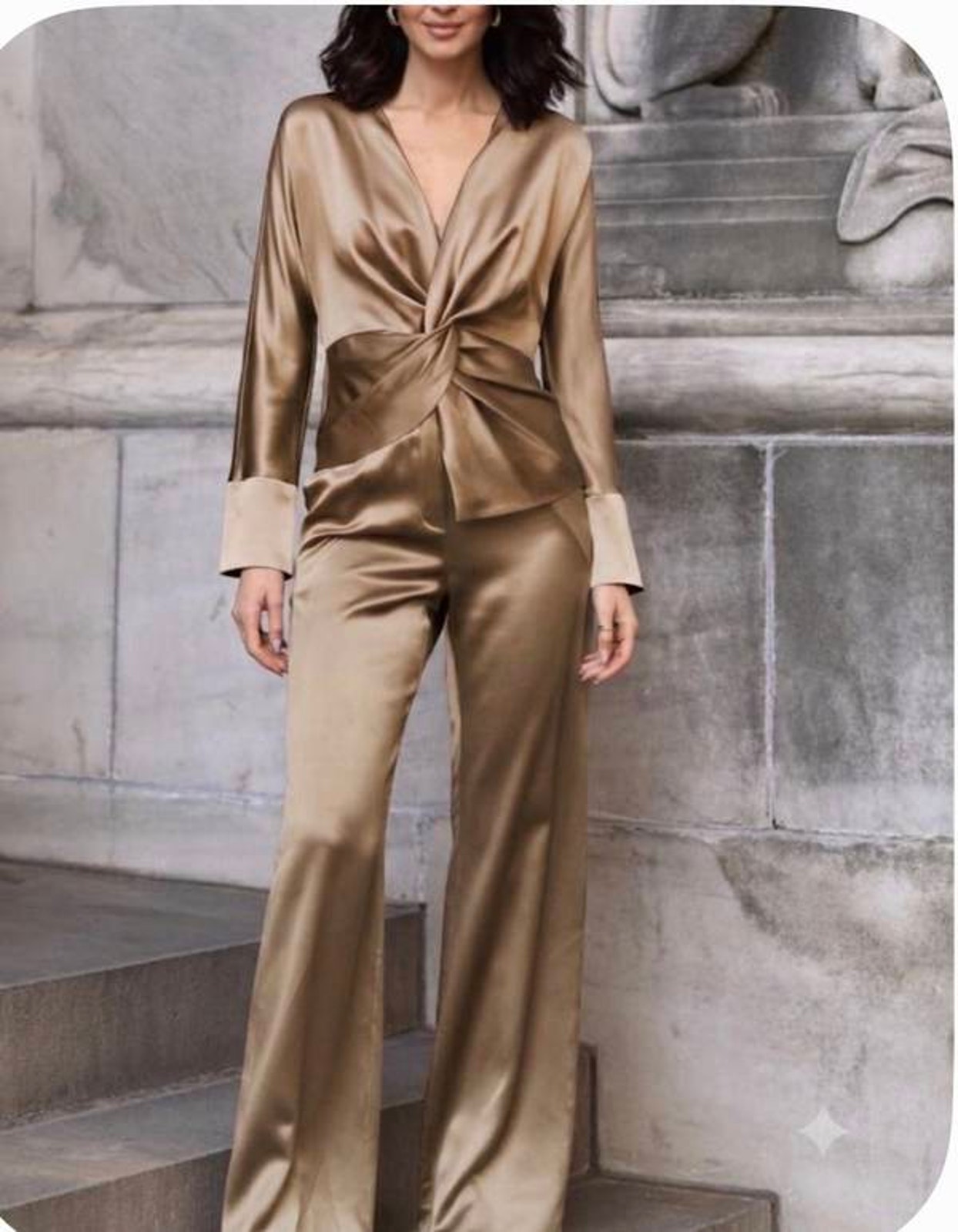 Diomi Wide Leg Silk Pant Trouser In Warm Taupe L